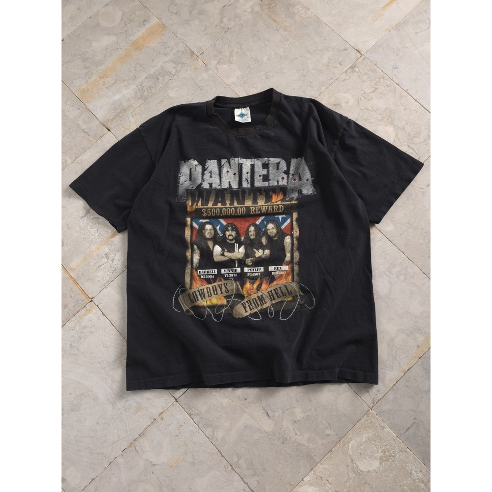 Vintage 90s Pantera Cowboys From Hell Heavy Metal Band Black T-shirt XL